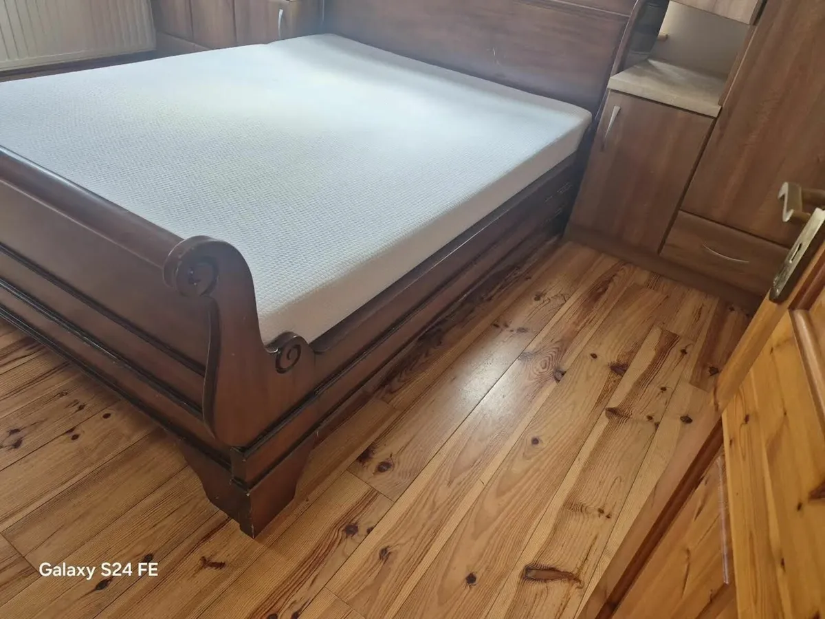 Two Solid Wood Sleigh Kingsize Beds - Image 3