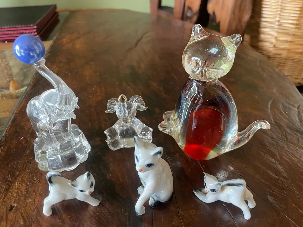 Vintage Glass Cats and Elephants - Image 1