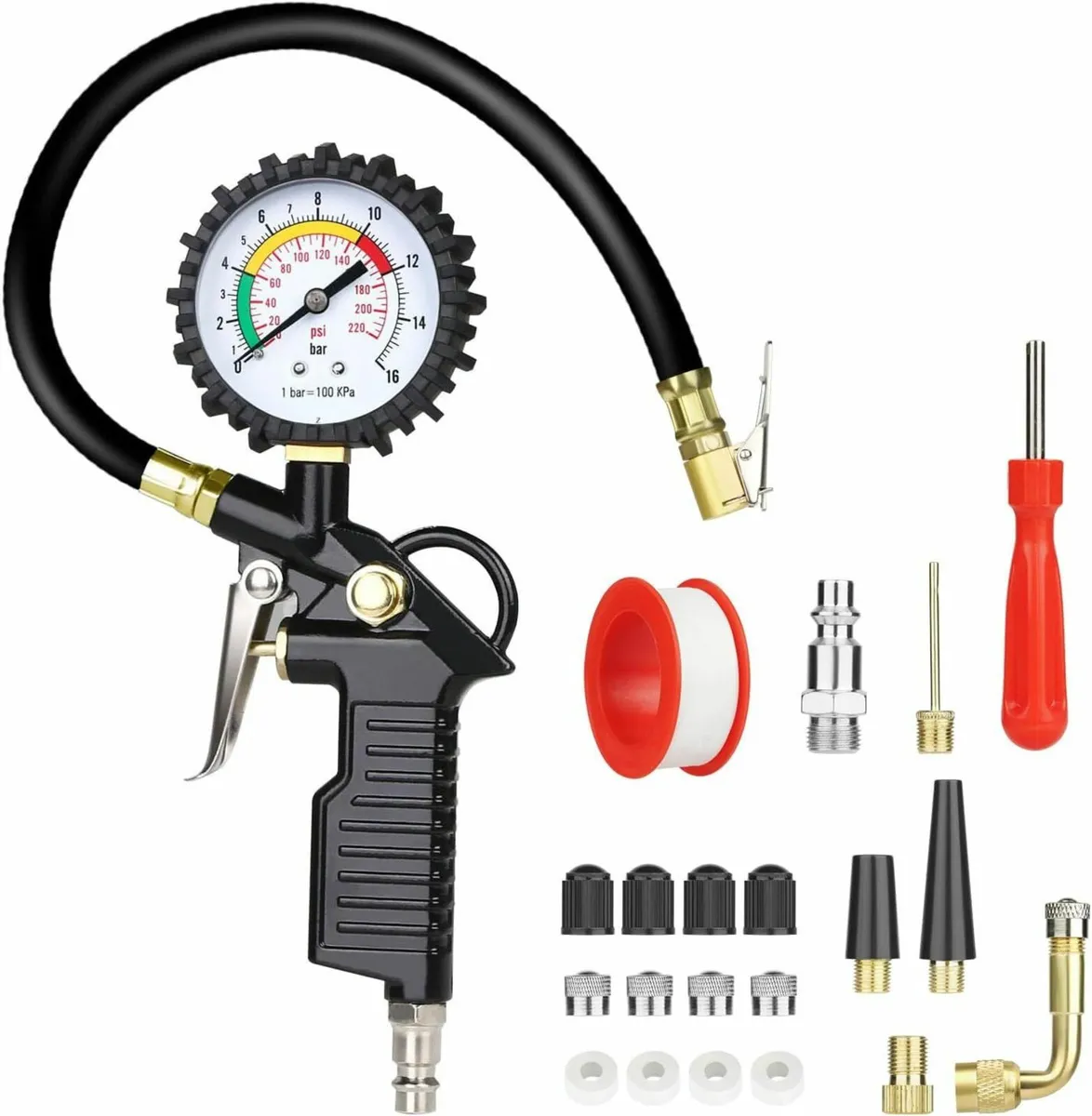 Tyre Pressure Gauge, 220 PSI Tyre Inflator with Pr