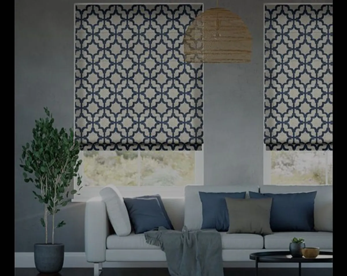 Lattice Navy Blue Roman Blind - Image 1