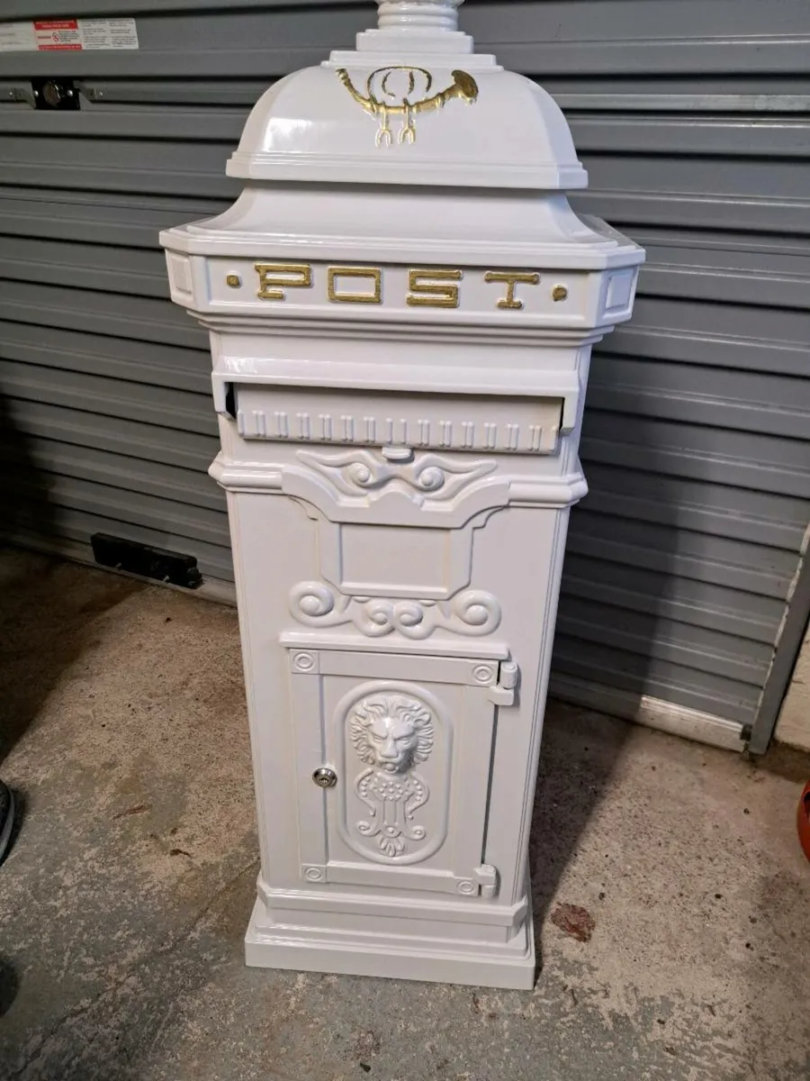 White Cast Iron Post Box - Image 1
