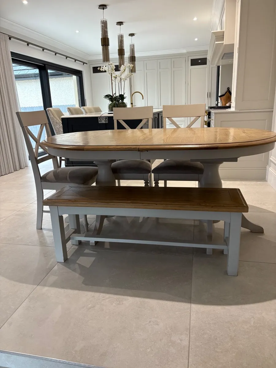 Dining table 4 chairs and bench - Image 3