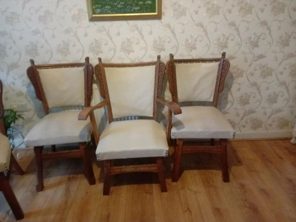 6 Dutch carved upholstereddining chairs - Image 1