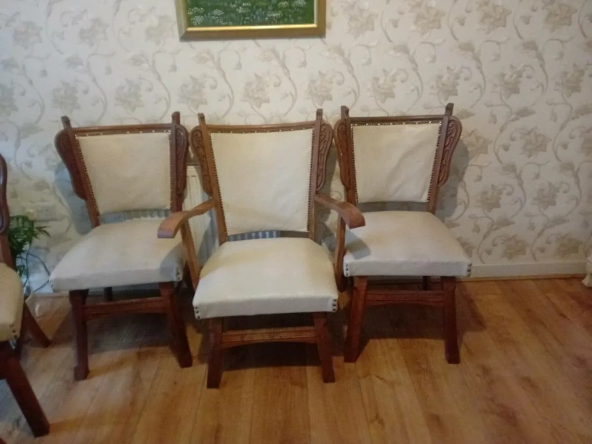 6 Dutch carved upholstereddining chairs - Image 3
