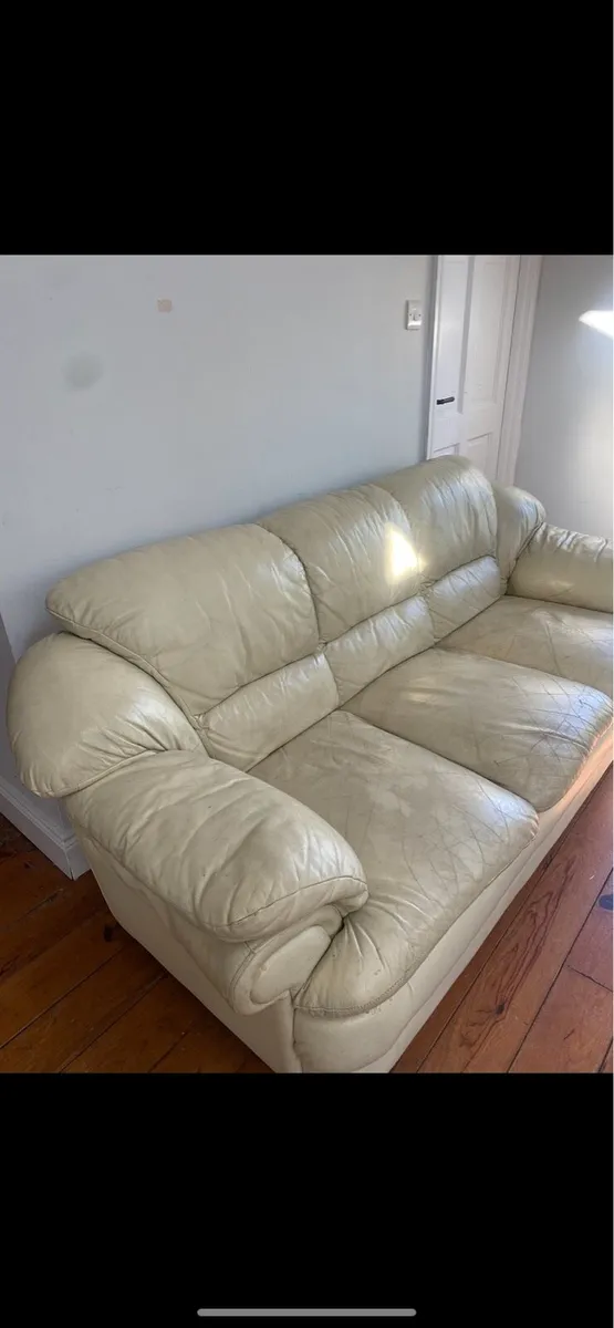 Cream leather sofa - Image 1