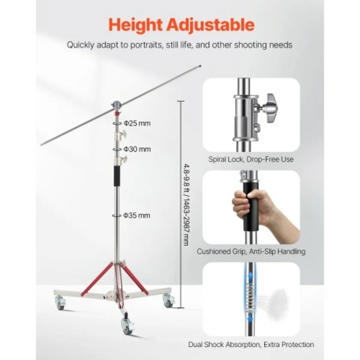 Heavy Duty Light Stand with Casters Max Height 10. - Image 3