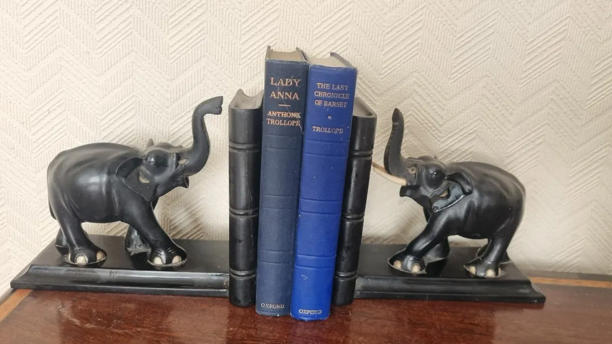 Vintage Carved Ebony Elephant Bookends - Image 1