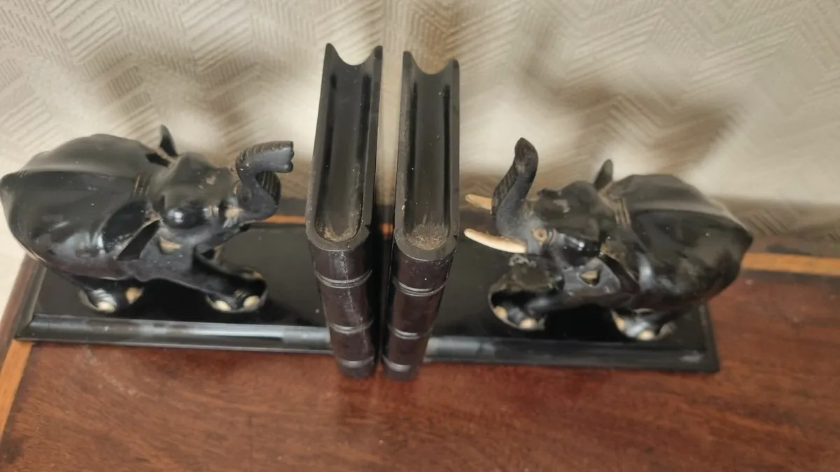 Vintage Carved Ebony Elephant Bookends - Image 2