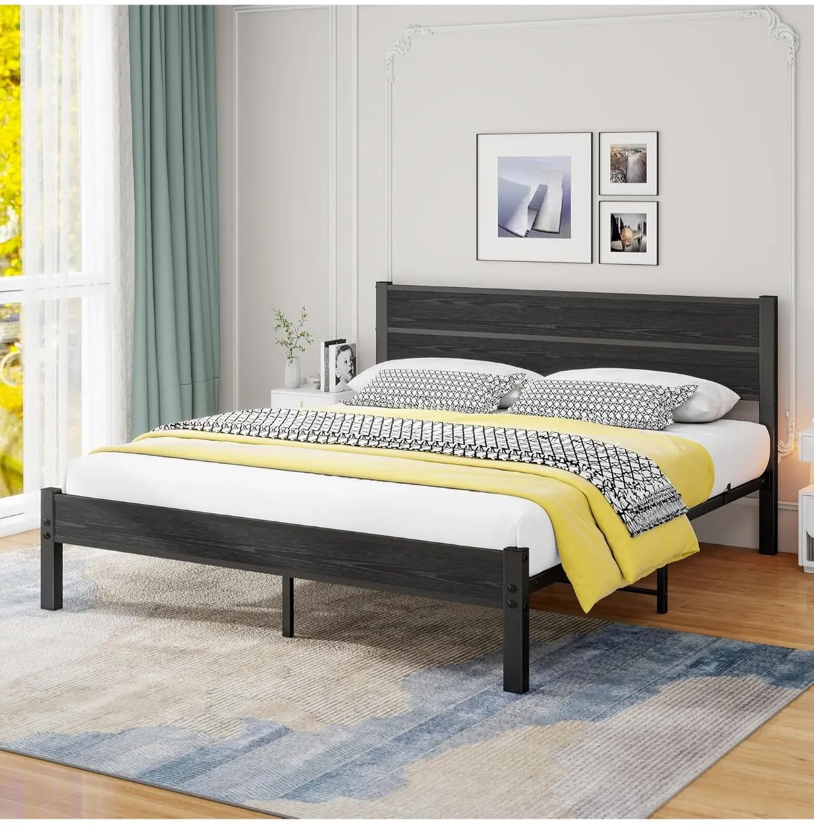 King Size Bed Frame with Wooden Headboard - Image 2