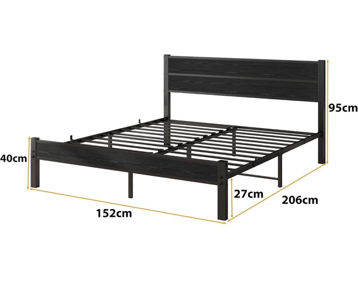 King Size Bed Frame with Wooden Headboard - Image 4