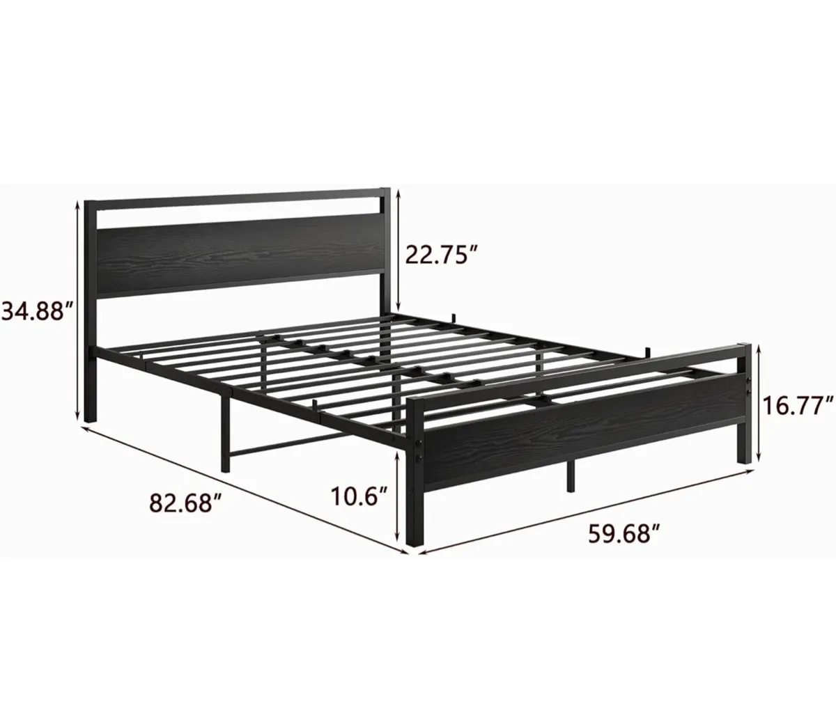 King Size Metal Bed Frame With Wooden Headboard - Image 2