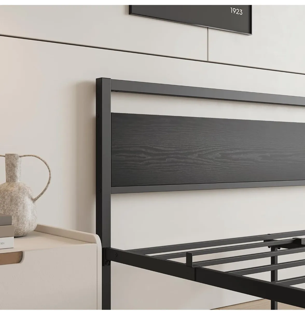 King Size Metal Bed Frame With Wooden Headboard - Image 4