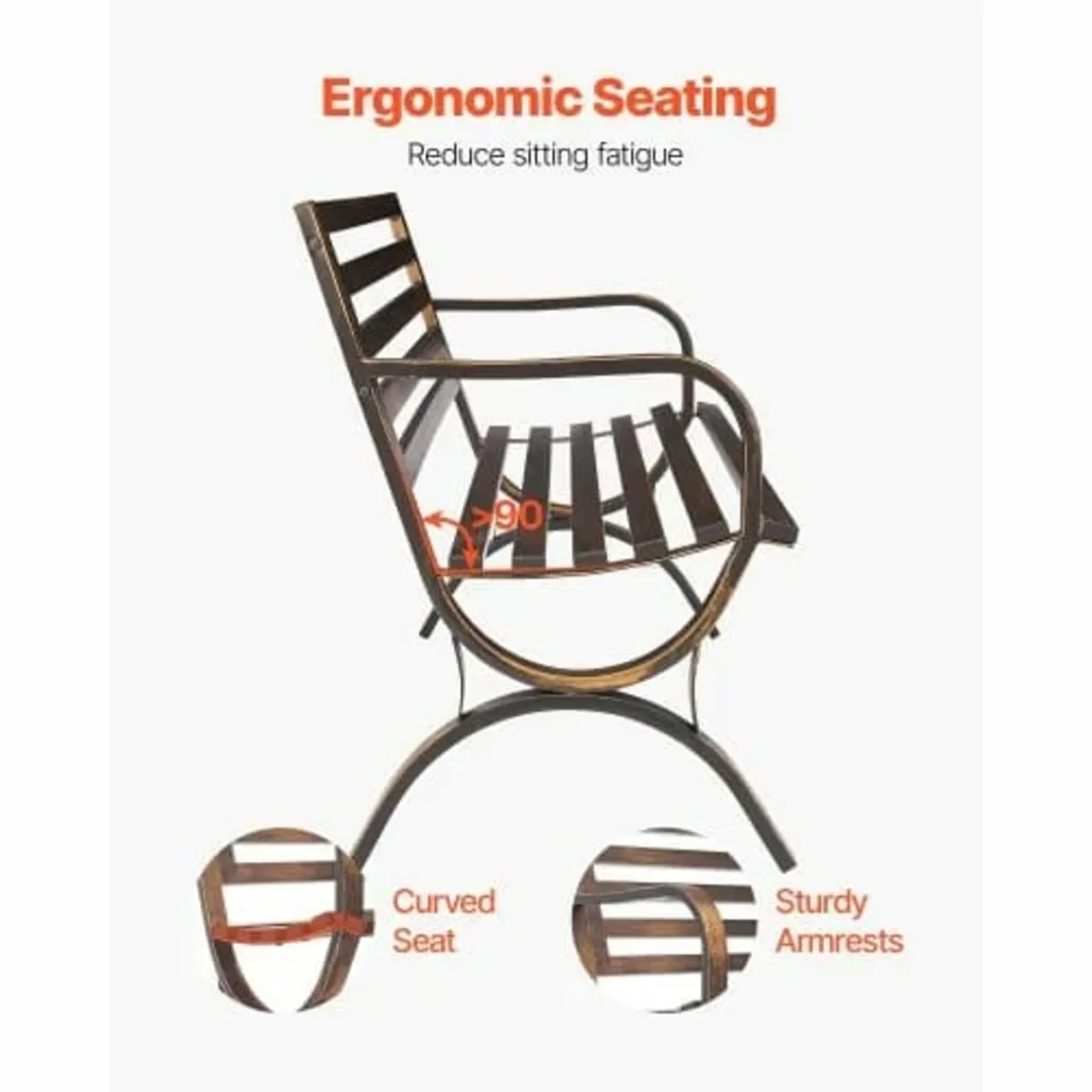 Outdoor Bench Patio Bench 127 cm Metal Frame Slatt - Image 2