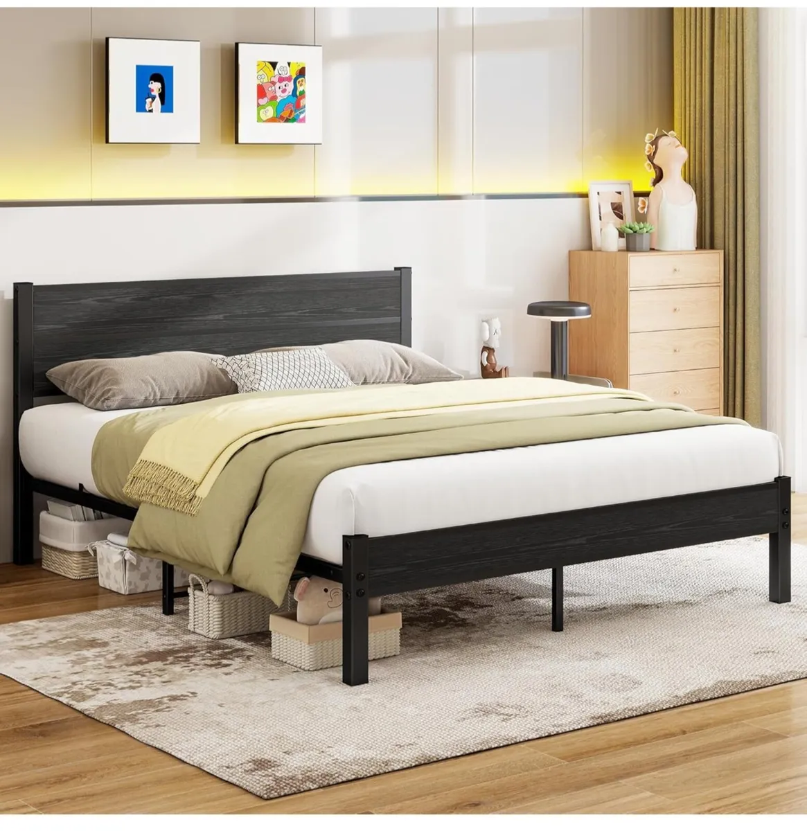 King Size Bed Frame with Wooden Headboard - Image 1