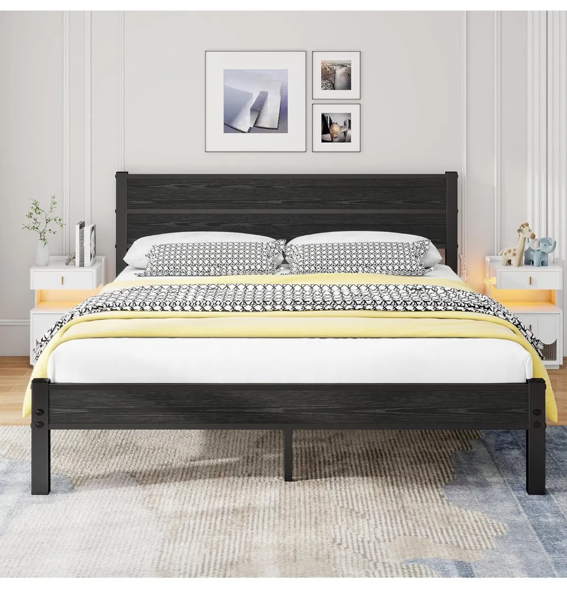 King Size Bed Frame with Wooden Headboard - Image 3