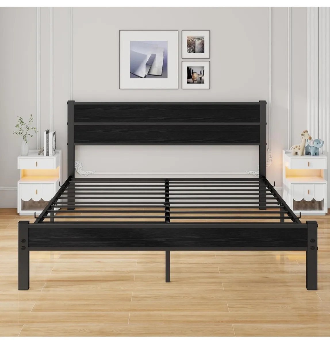 King Size Bed Frame with Wooden Headboard - Image 4
