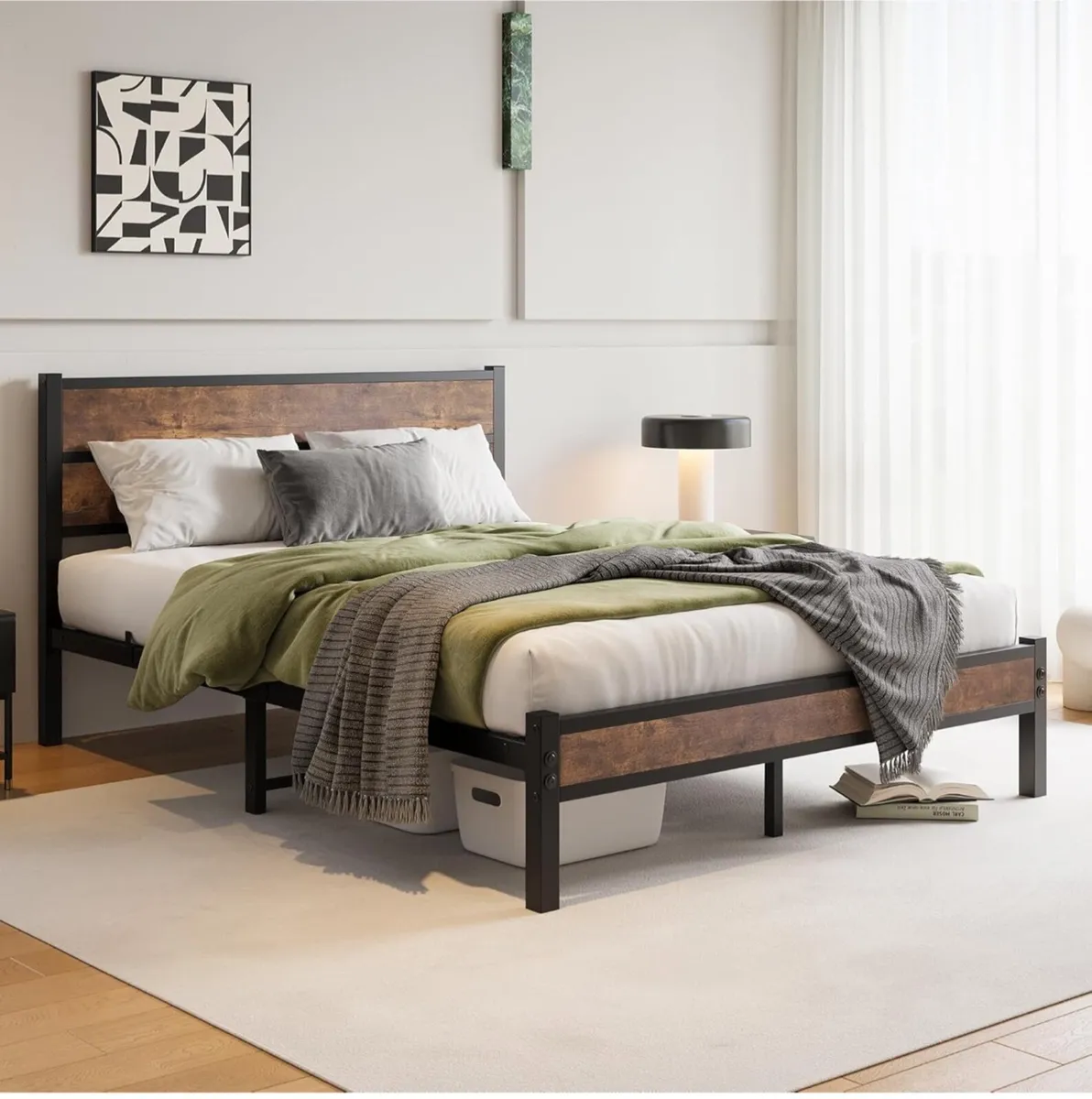 King Size Bed Frame with Wooden Headboard - Image 1