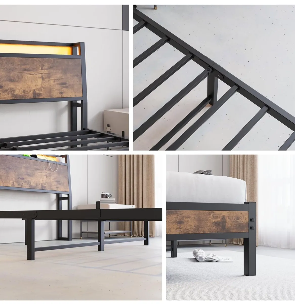 King Size Bed Frame with Charging Station and LED - Image 2