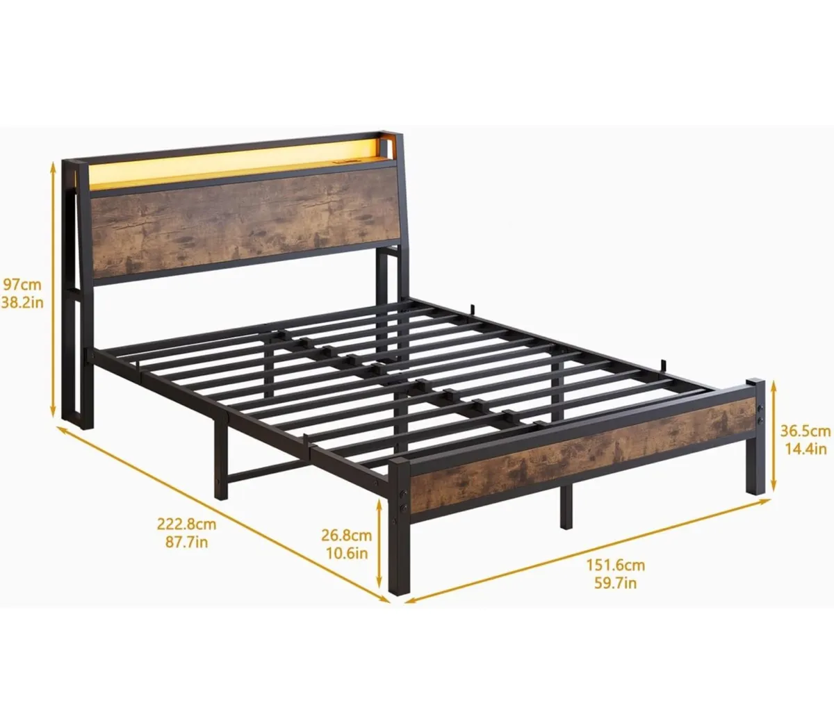 King Size Bed Frame with Charging Station and LED - Image 3