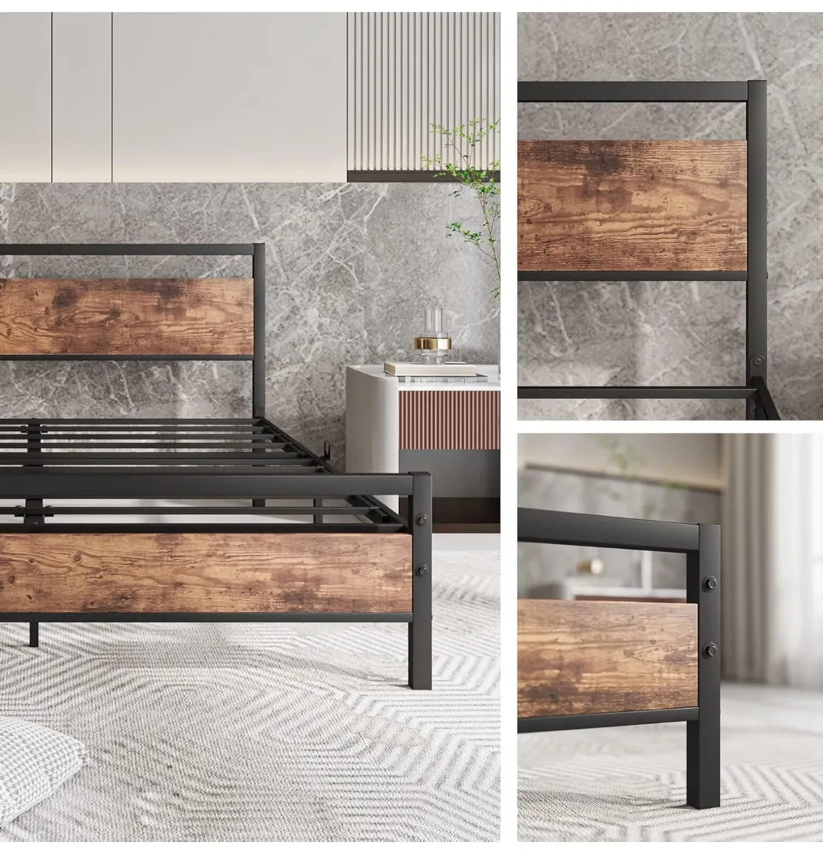 King Size Bed Frame with Wooden Headboard - Image 2