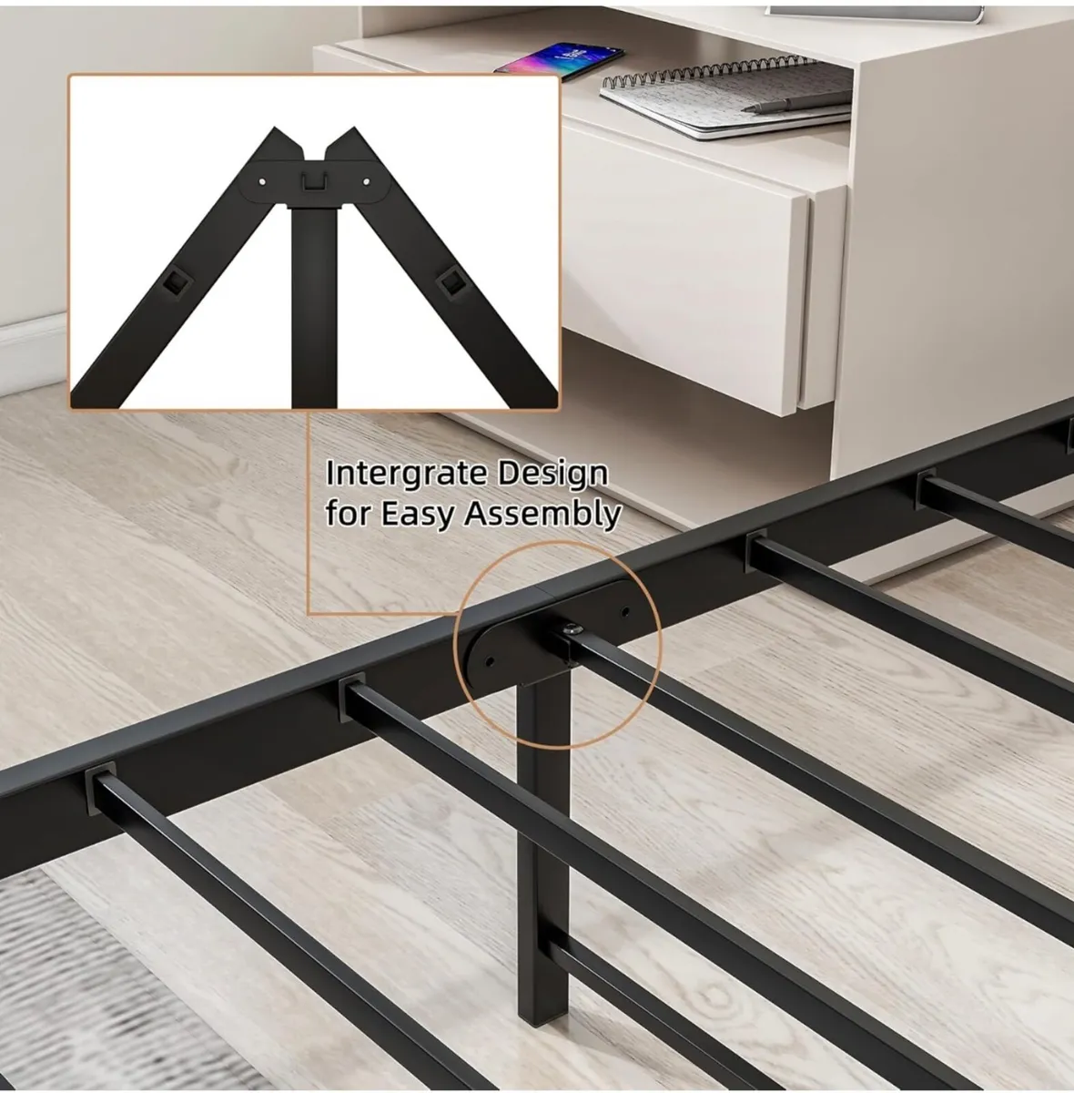 King Size Bed Frame with Wooden Headboard - Image 4