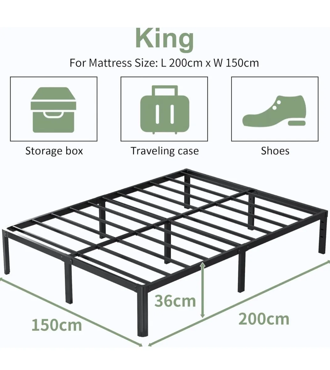 King Size Bed Frame 5ft, Heavy Duty Metal - Image 1