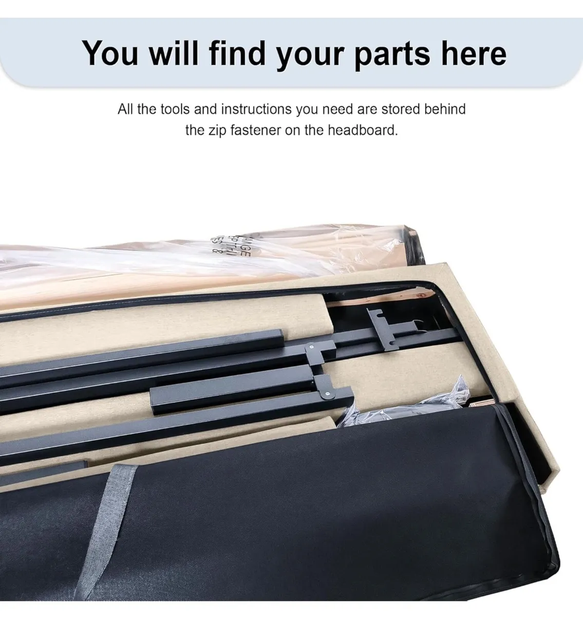 King Bed Frame, White, Upholstered Wooden Slat - Image 4