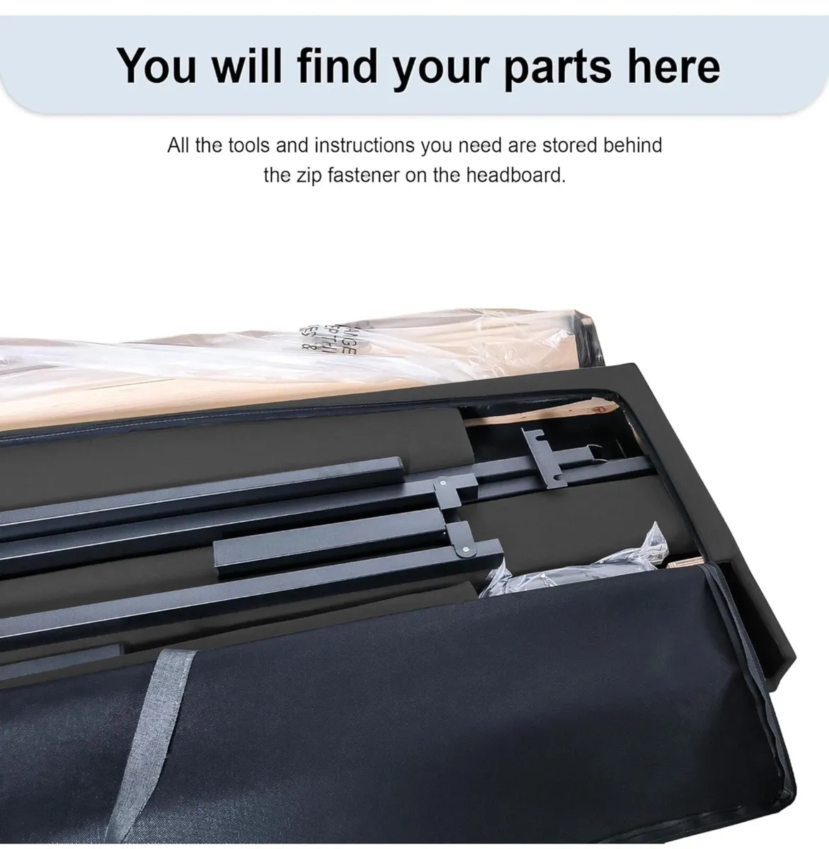 King Bed Frame, Dark Grey, Upholstered Wooden Slat - Image 4