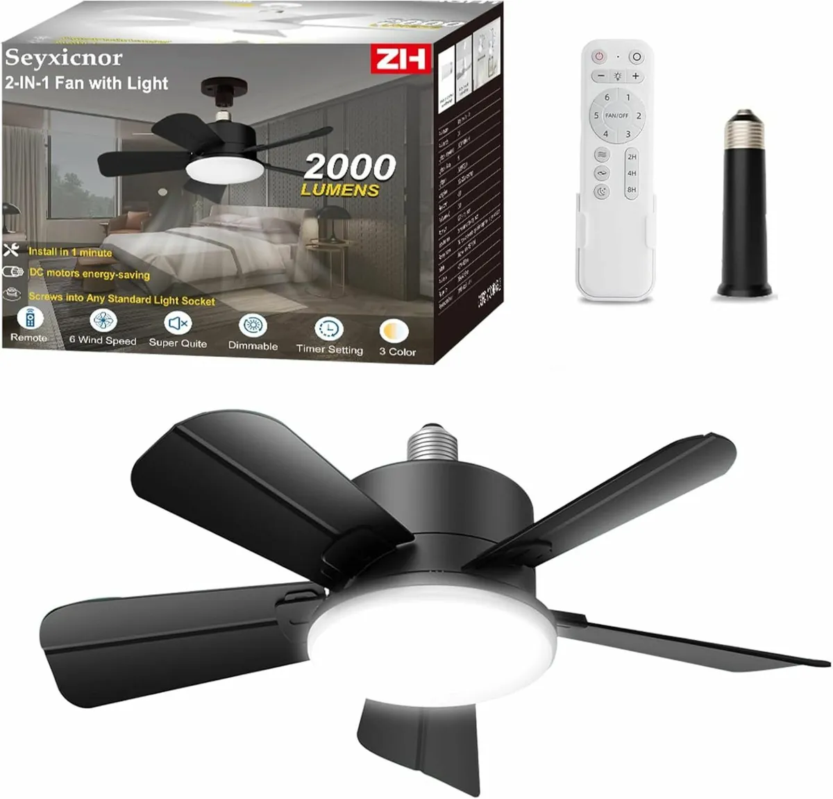 Socket Ceiling Fans with Lights and Remote, E27 Sc