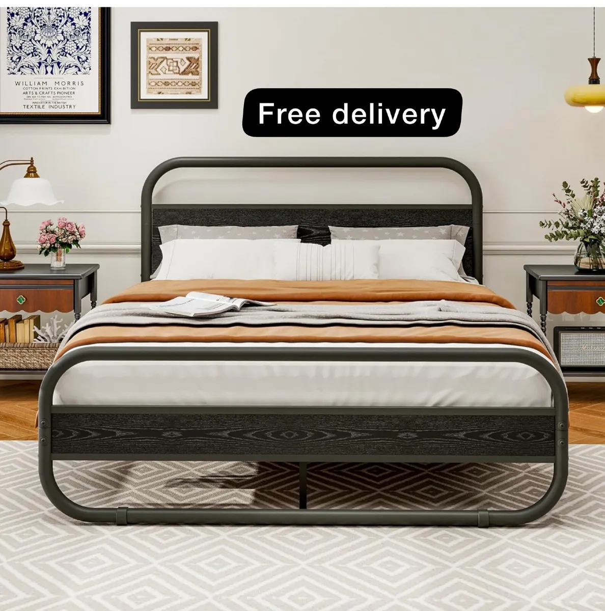 King Size Bed Frame Metal Platform Bed Frame with - Image 1