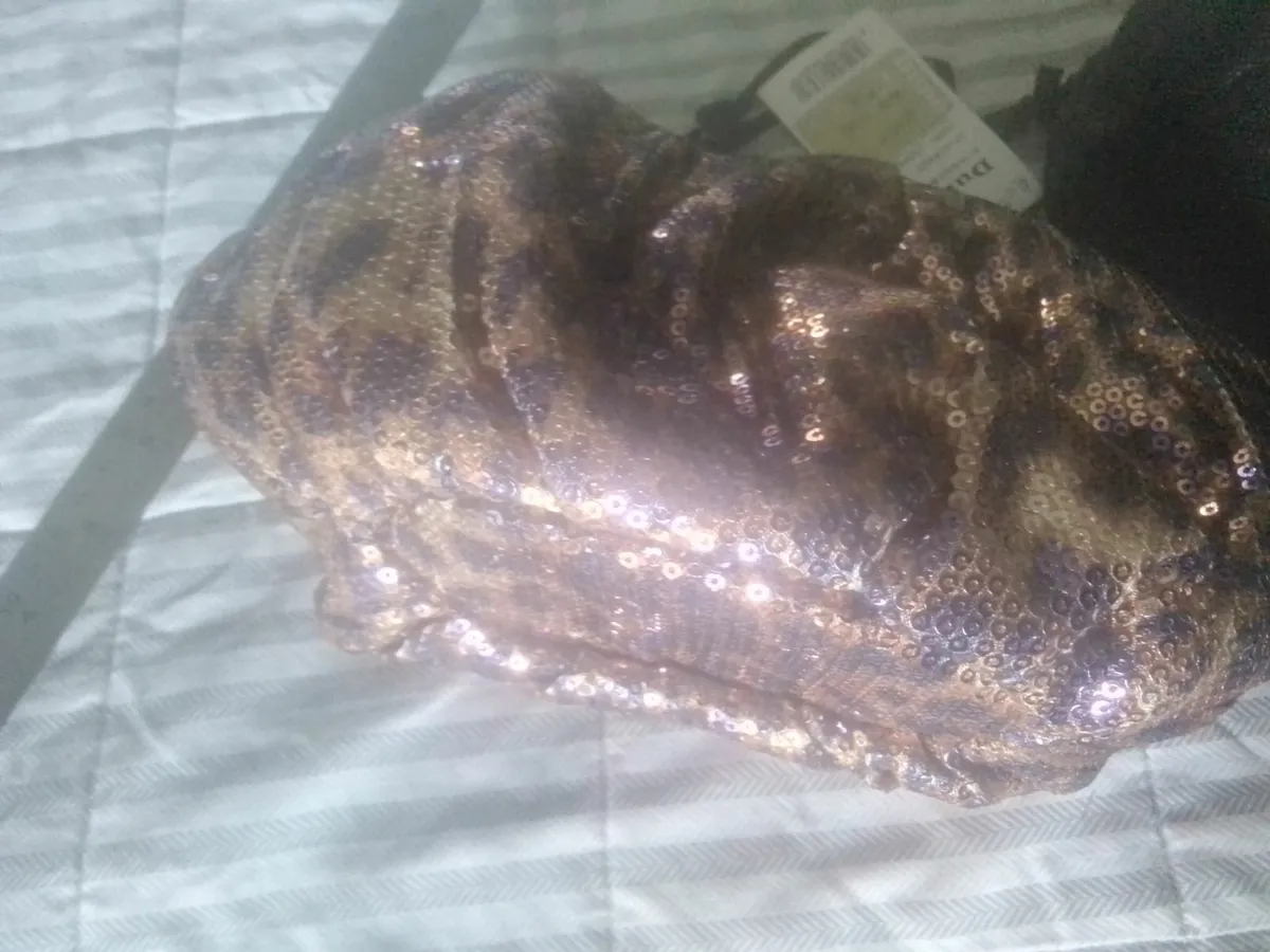 DUNE LEOPARD PRINT GOLD SEQUIN EMBELLISHED BAG NEW - Image 2