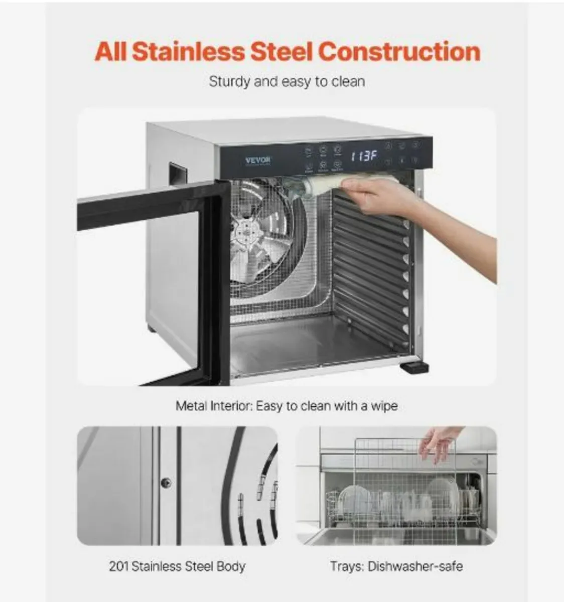 Food Dehydrator Machine, 10 Stainless Steel Trays - Image 3