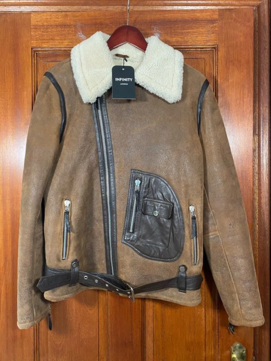 Shearling Brown Jacket Size S Real Sheepskin RAF - Image 3