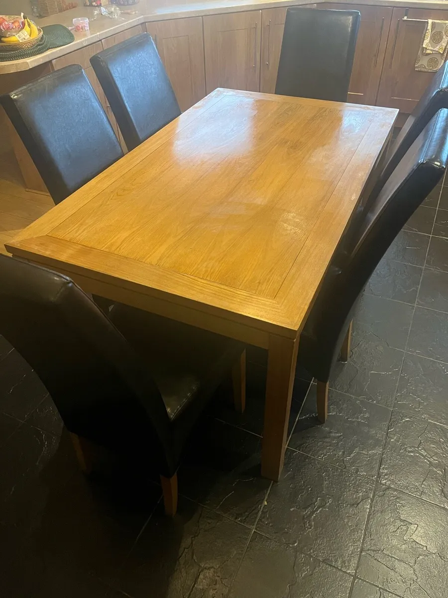 Kitchen Table and 6 black leather chairs - Image 2