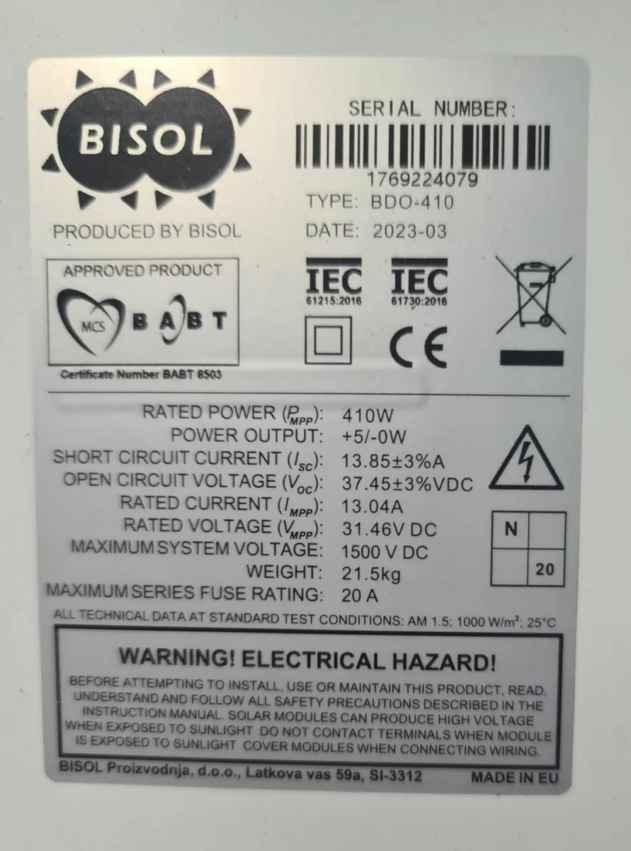 BISOL BDO-410W Full Black Solar Panels – Brand New - Image 3