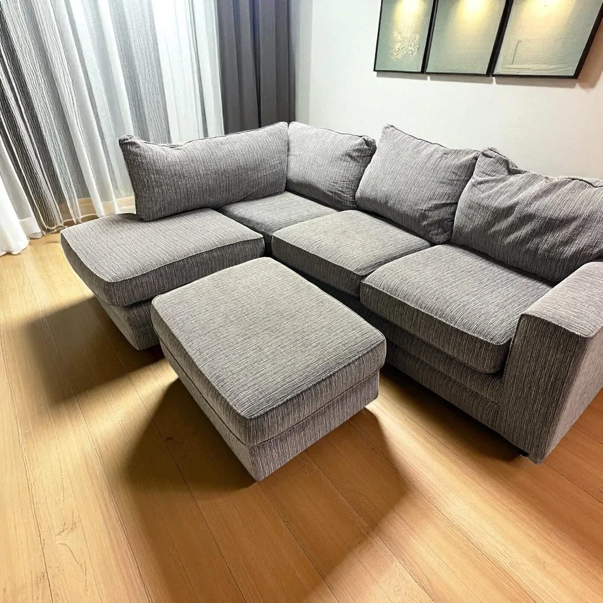 Grey coduroy corner sofa L shaped delivery av - Image 1