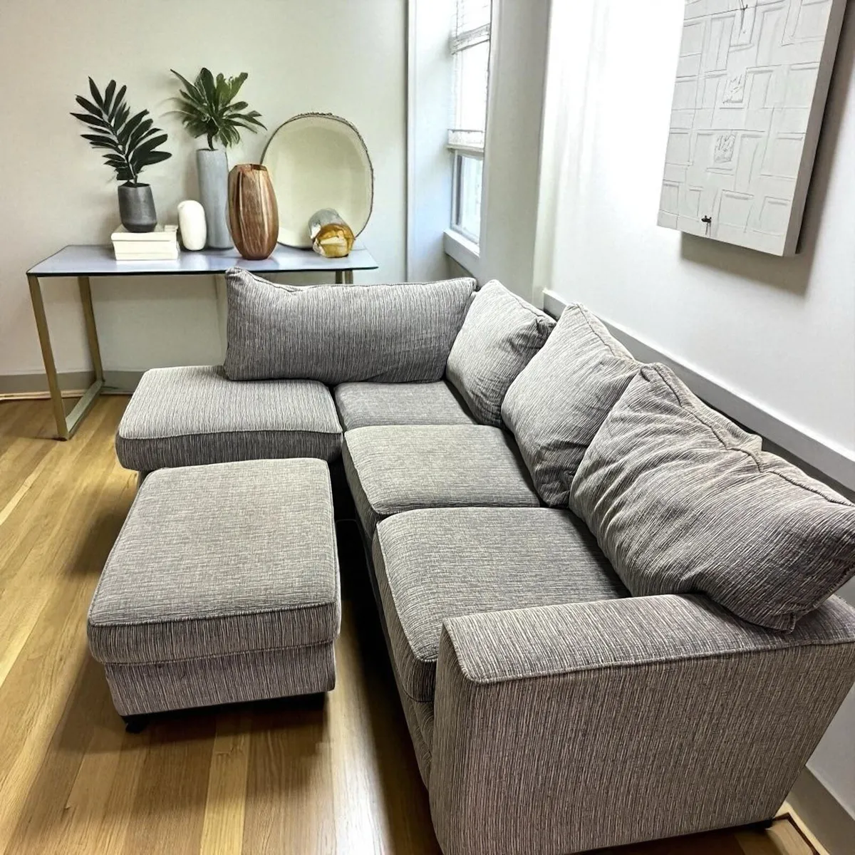Grey coduroy corner sofa L shaped delivery av - Image 2
