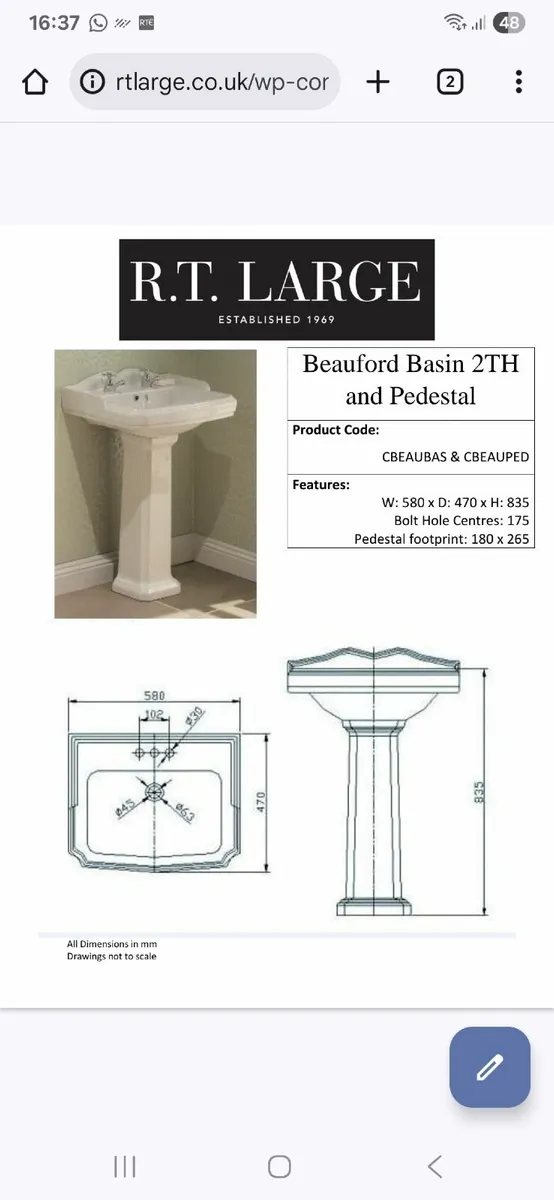 Wash basin pedestal and taps - Image 1