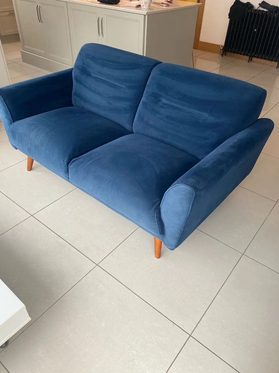 Blue velvet sofa & Armchair and coffee table - Image 4