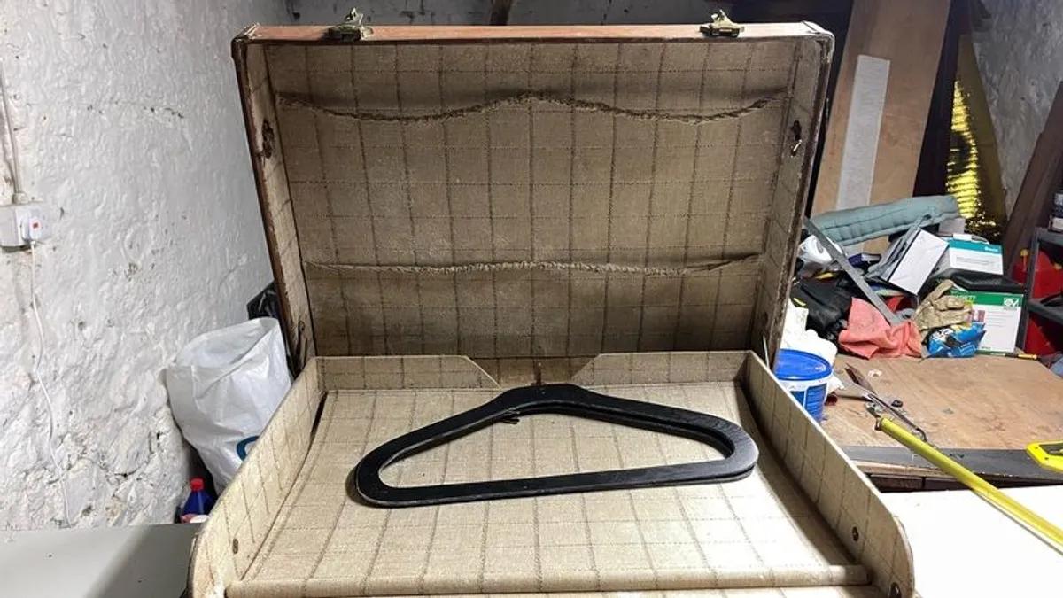 Antique Leather Suitcase with Ocean Going Labels - Image 2