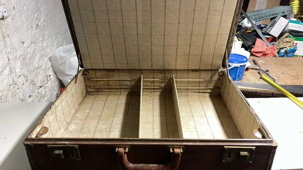 Antique Leather Suitcase with Ocean Going Labels - Image 3