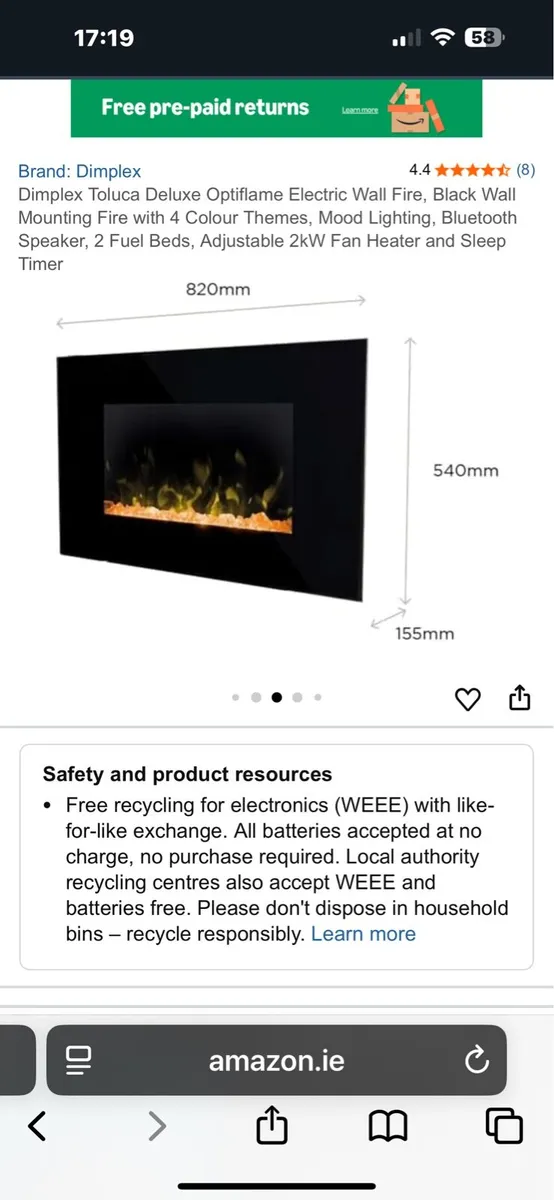 Dimplex Toluca Deluxe Wall Mounted Electric Fire - Image 1