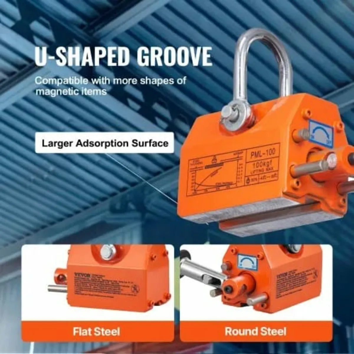 Magnetic Lifter, 1320 lbs/600kg Pulling Capacity, - Image 3