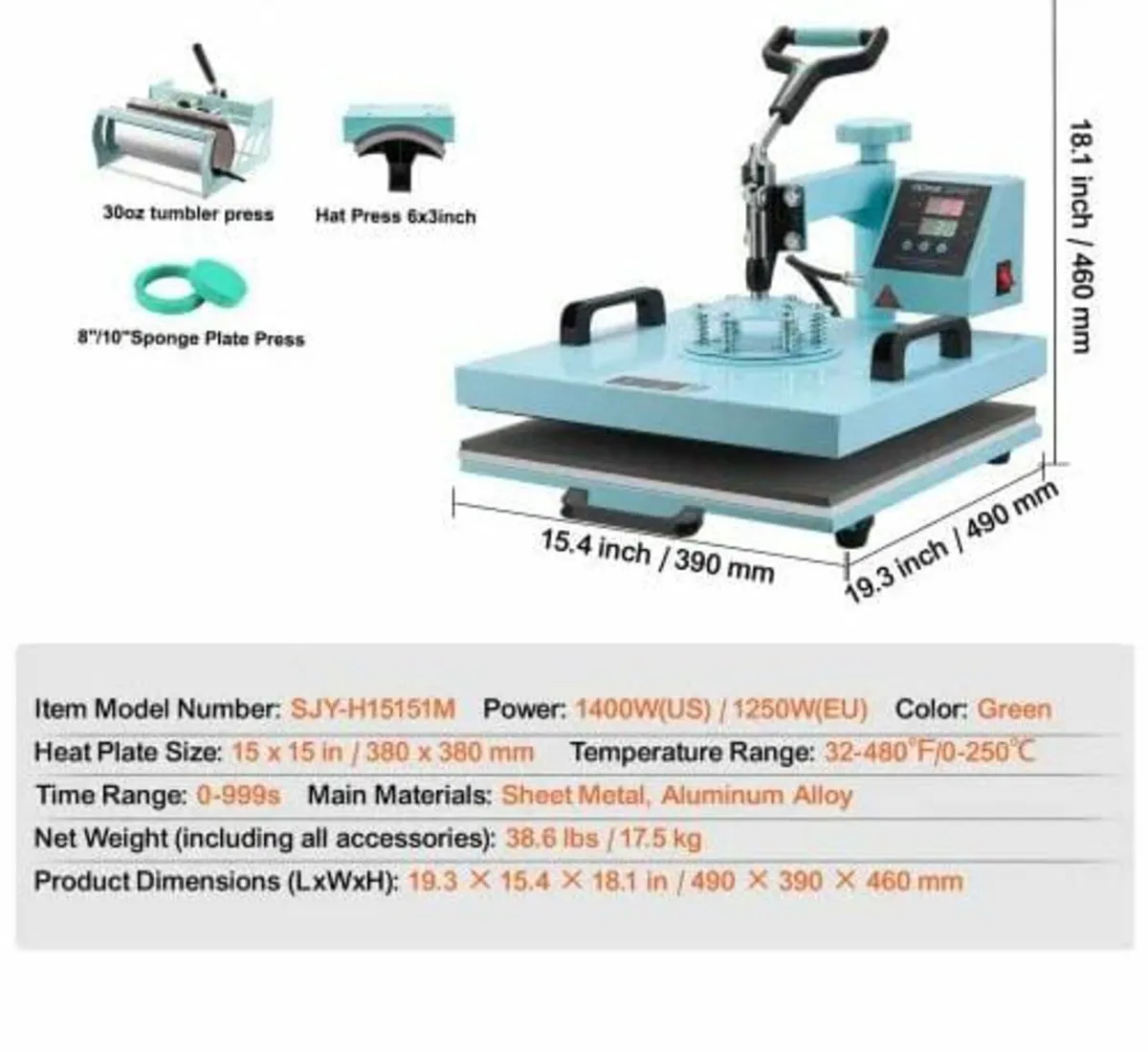 15 x 15 inch, 5 in 1 Heat Transfer Machine with 30 - Image 3