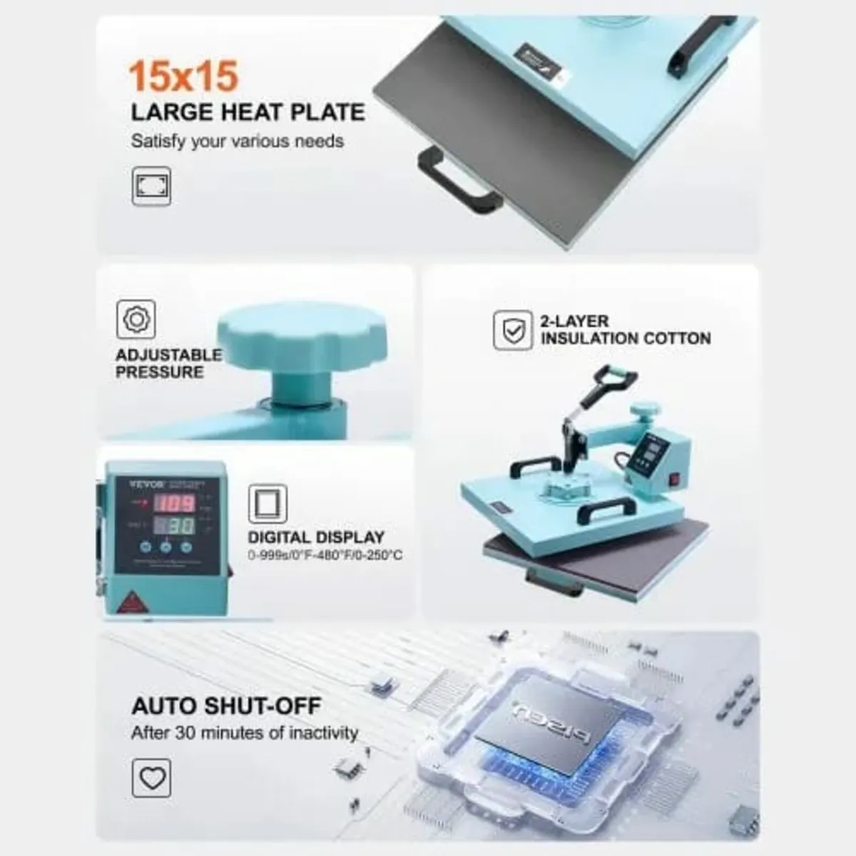 15 x 15 inch, 5 in 1 Heat Transfer Machine with 30 - Image 4