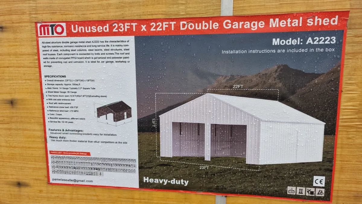 23ftx22ft Double Garage Metal Shed - Image 1