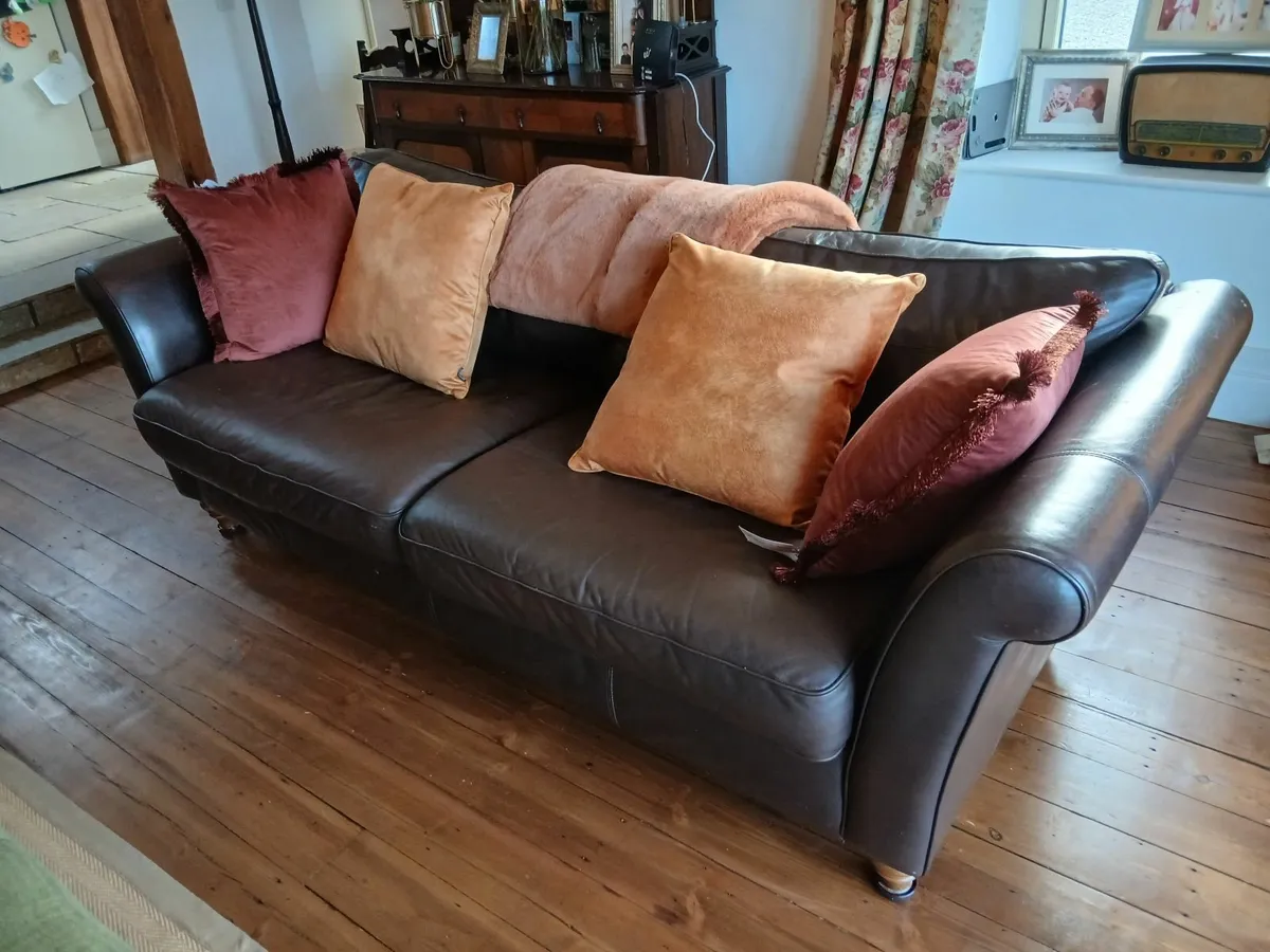 Dark Brown Leather Sofa - Image 1