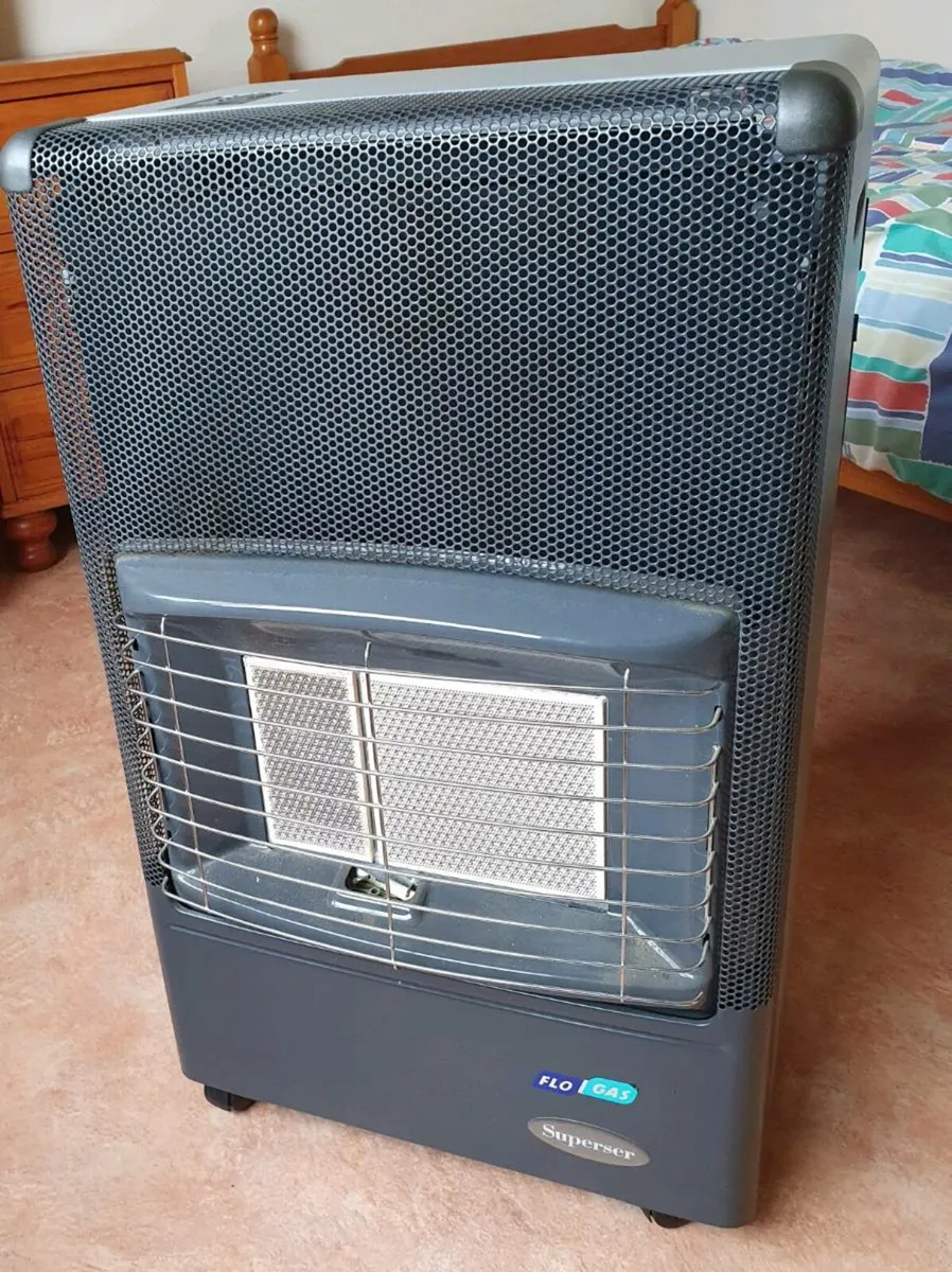 Portable Gas Fire & Partly Filled Bottle - Image 1