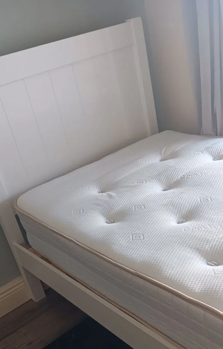 White Single bed frame and Mattress - Image 2