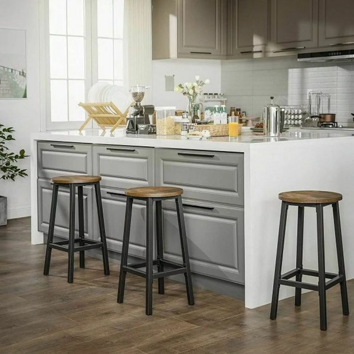 4 x NEW Rustic Brown Kitchen Bar Stools - FREE P&P - Image 4